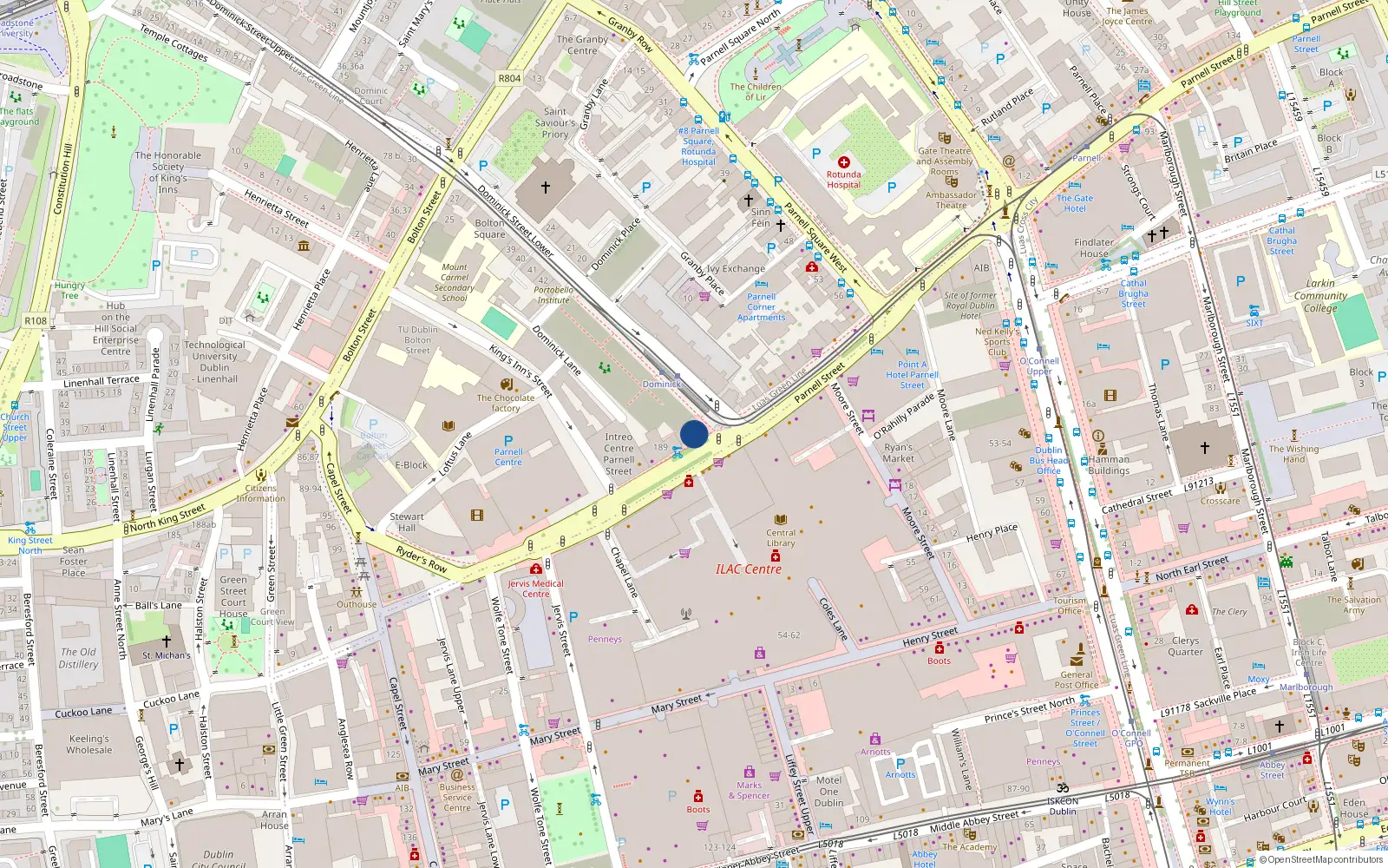 Overhead map showing the location of 14 Stewart House, Parnell St, Dublin