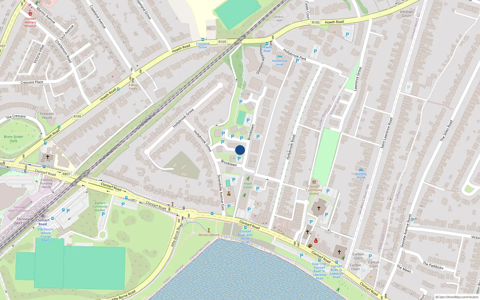 Overhead map showing the location of 14 Strandville House, Strandville Avenue, Clontarf Dublin 3