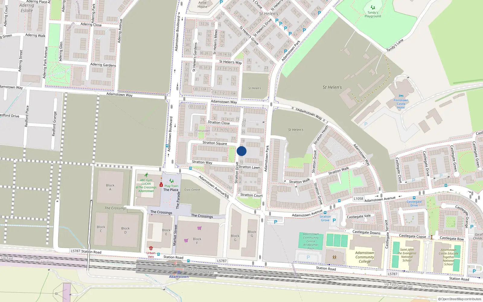 Overhead map showing the location of 14 Stratton Drive, Lucan