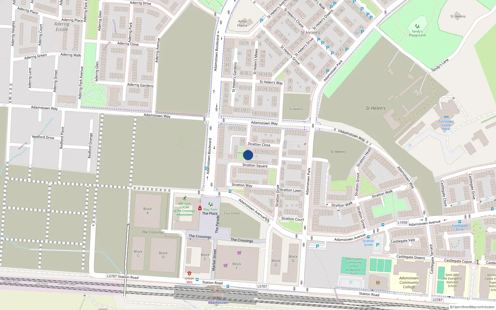 Overhead map showing the location of 14 Stratton Square, Lucan