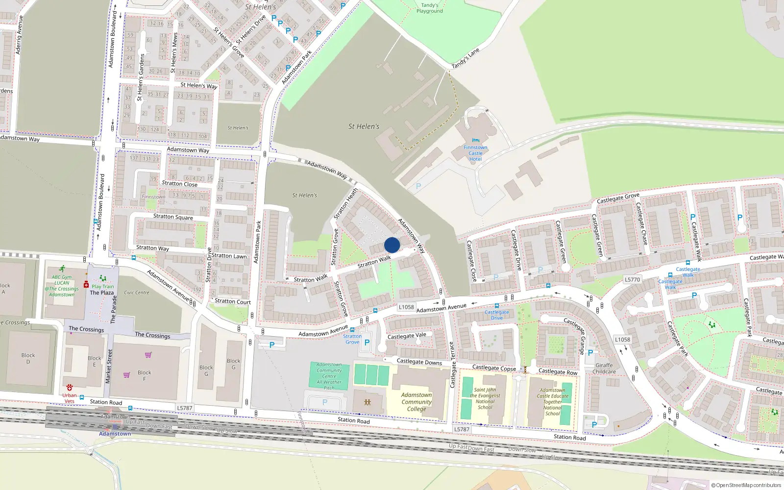 Overhead map showing the location of 14 Stratton Walk, Lucan