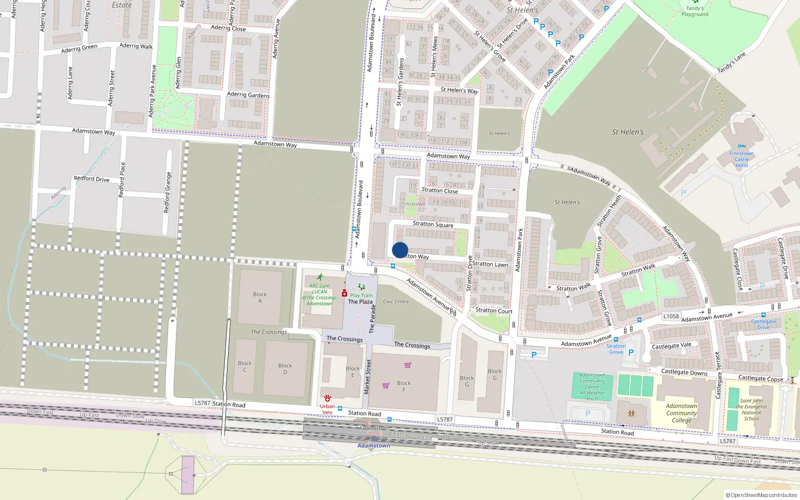 Overhead map showing the location of 14 Stratton Way, Lucan