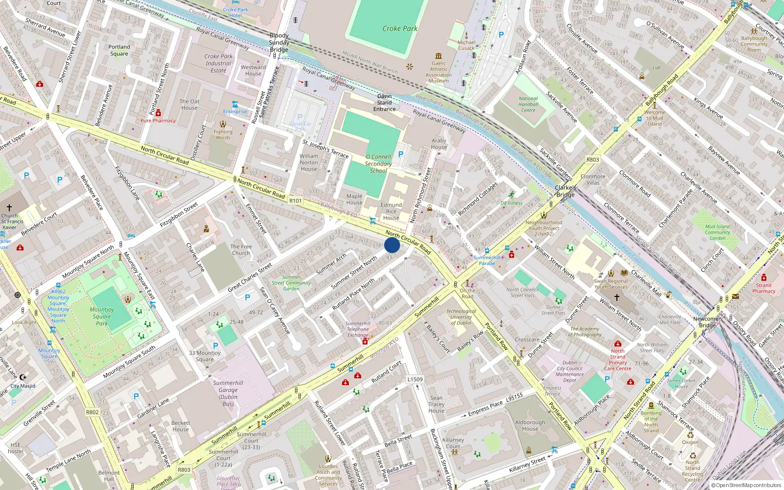Overhead map showing the location of 14 Summer Street North, Dublin 1