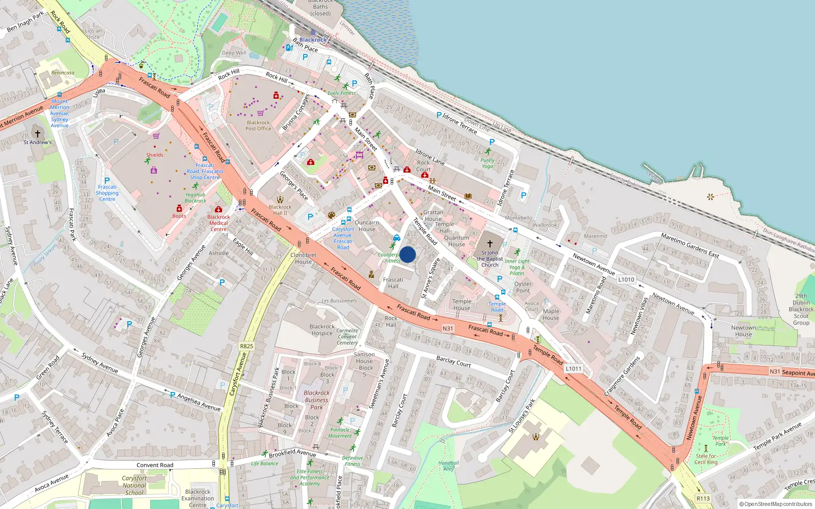 Overhead map showing the location of 14 Sweetman's Avenue, Blackrock