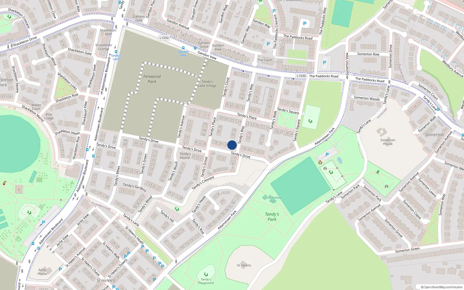 Overhead map showing the location of 14 Tandy's Drive, Lucan