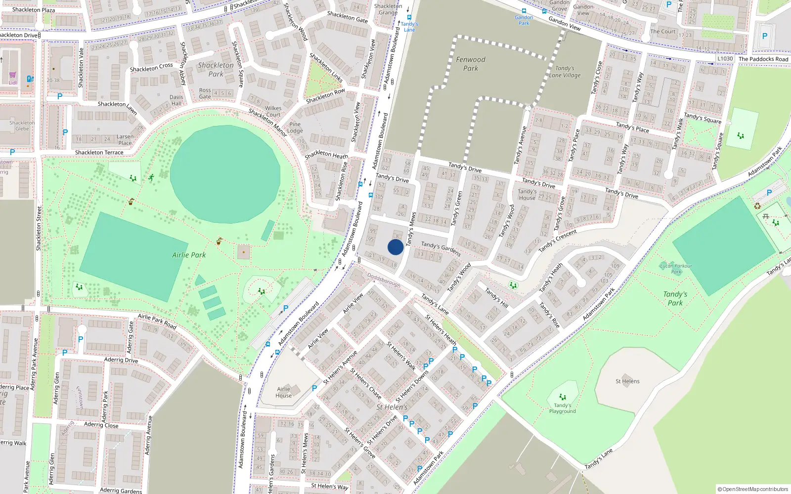 Overhead map showing the location of 14 Tandy's Mews, Lucan