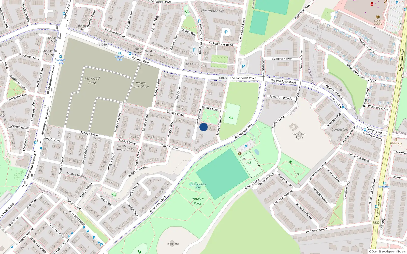 Overhead map showing the location of 14 Tandy's Square, Lucan