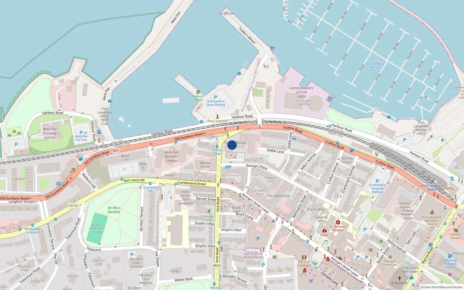 Overhead map showing the location of 14 the Anchorage, Clarence St, Dun Laoghaire