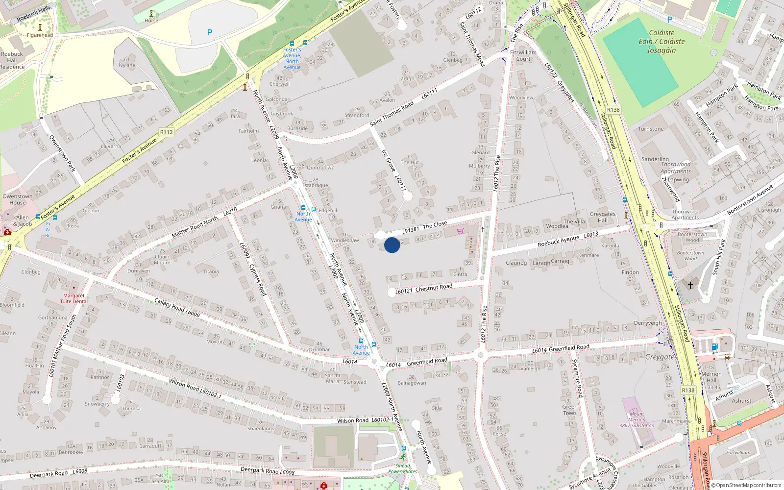 Overhead map showing the location of 14 The Close, Blackrock