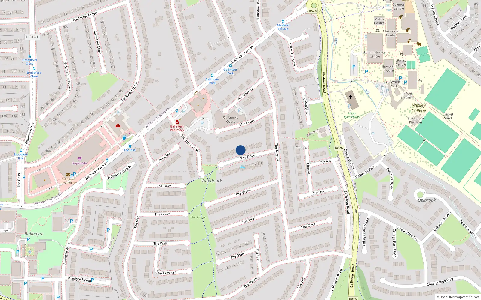 Overhead map showing the location of 14 The Drive, Dublin 16