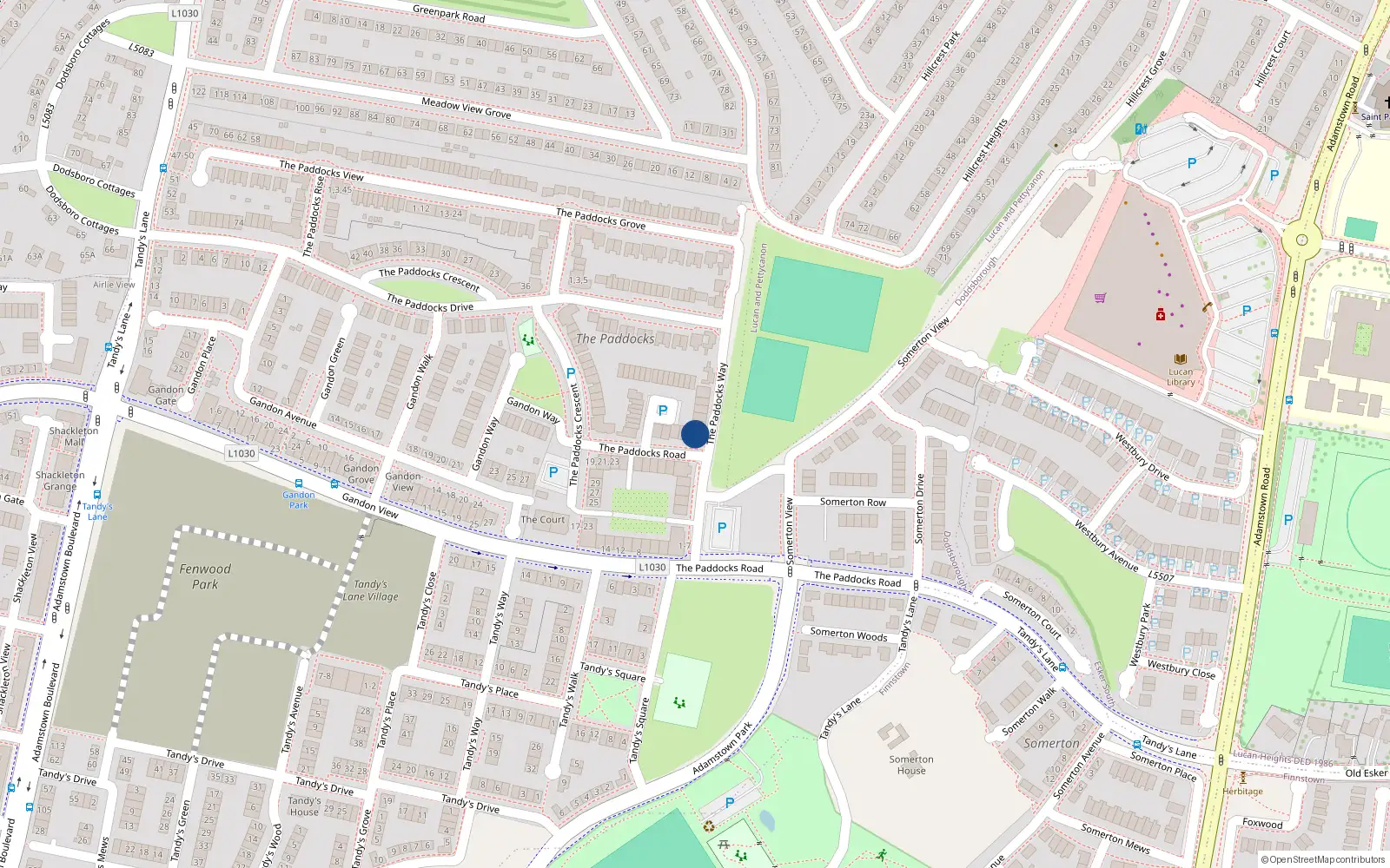 Overhead map showing the location of 14 the Paddocks Way, Adamstown, Lucan