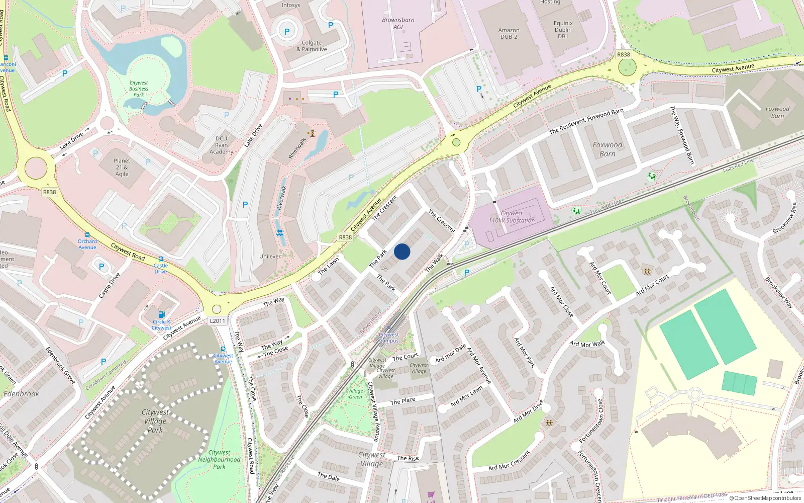 Overhead map showing the location of 14 The Park, Citywest
