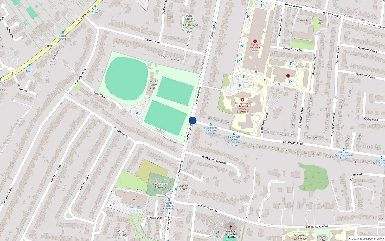 Overhead map showing the location of 14 the Schooner, Alverno, Clontarf