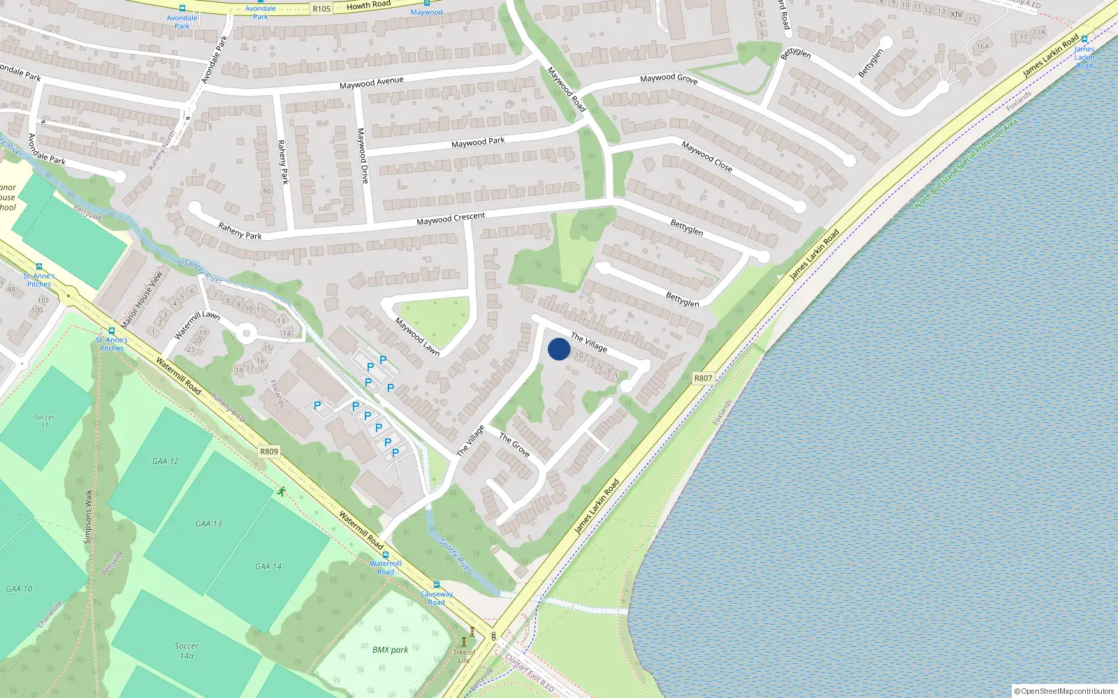 Overhead map showing the location of 14 The Village, Dublin 5