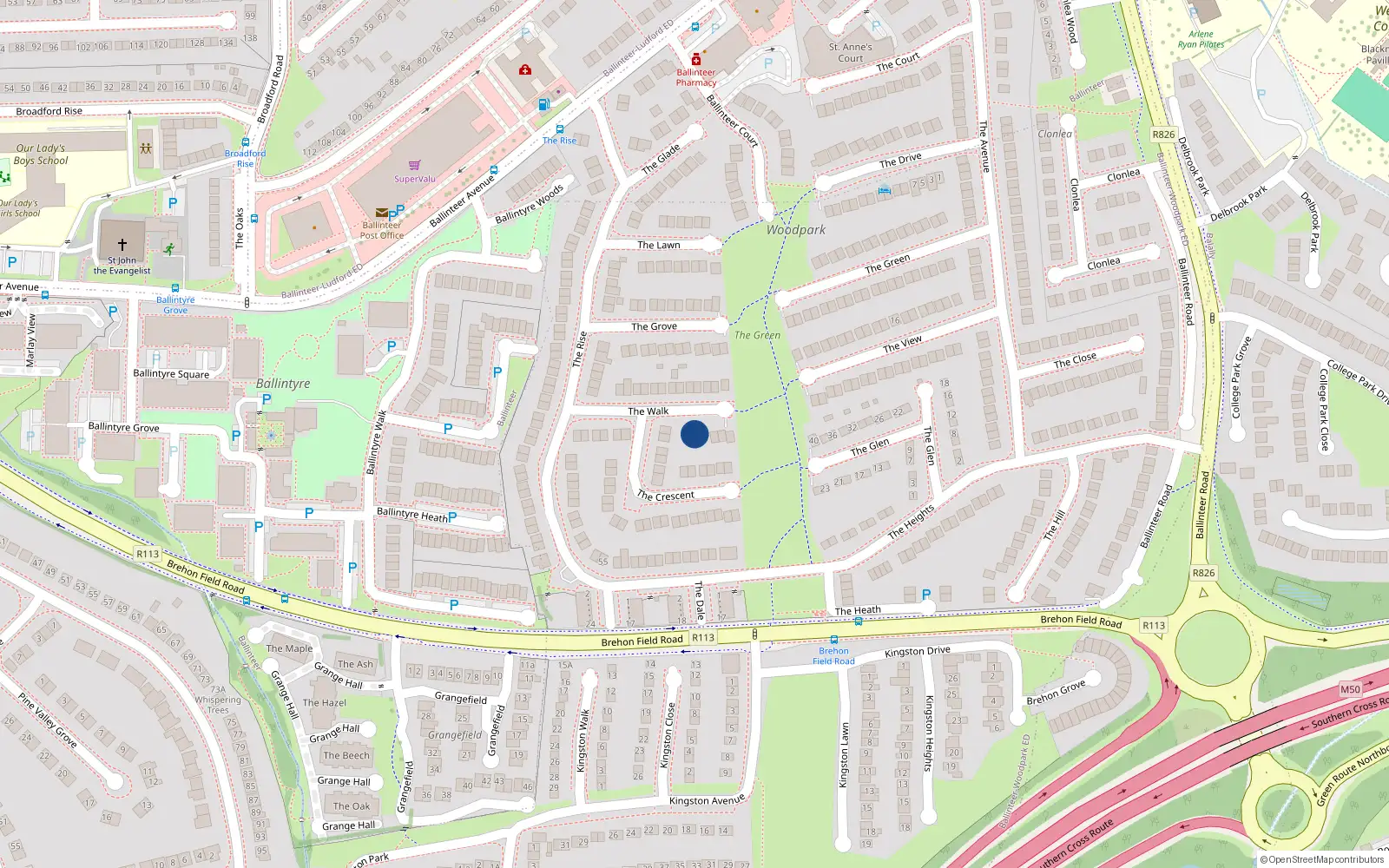 Overhead map showing the location of 14 The Walk, Dublin 16