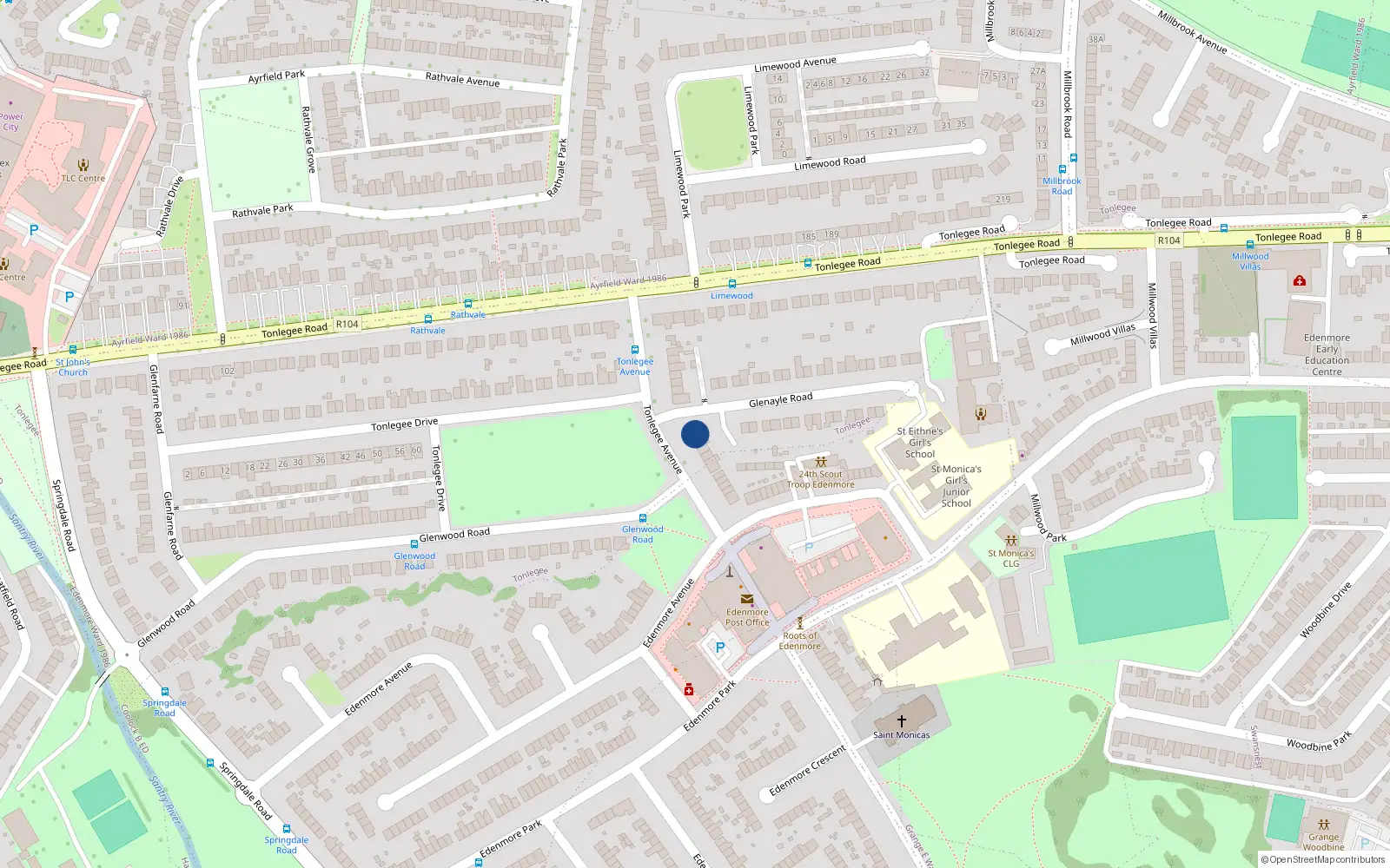 Overhead map showing the location of 14 Tonlegee Avenue, Dublin 5