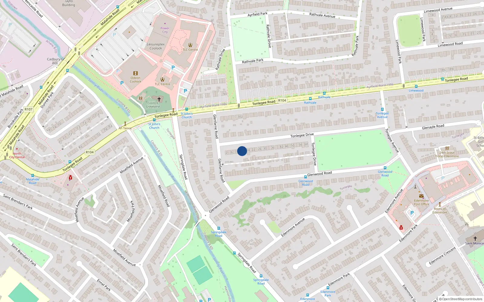 Overhead map showing the location of 14 Tonlegee Drive, Raheny, Dublin 5