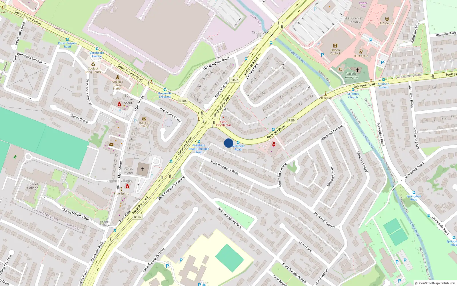 Overhead map showing the location of 14 Tonlegee Road, Dublin 5