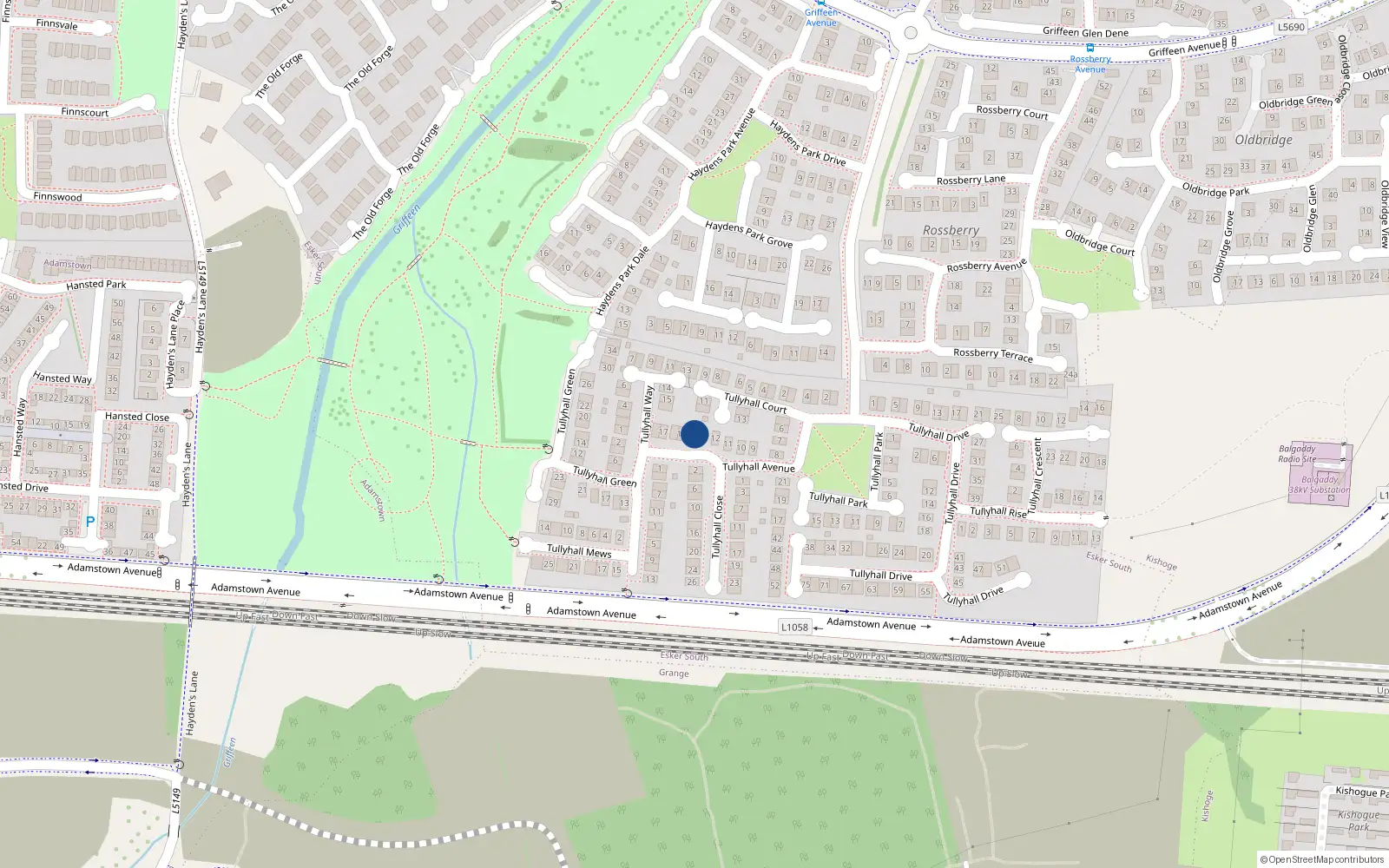 Overhead map showing the location of 14 Tullyhall Avenue, Lucan
