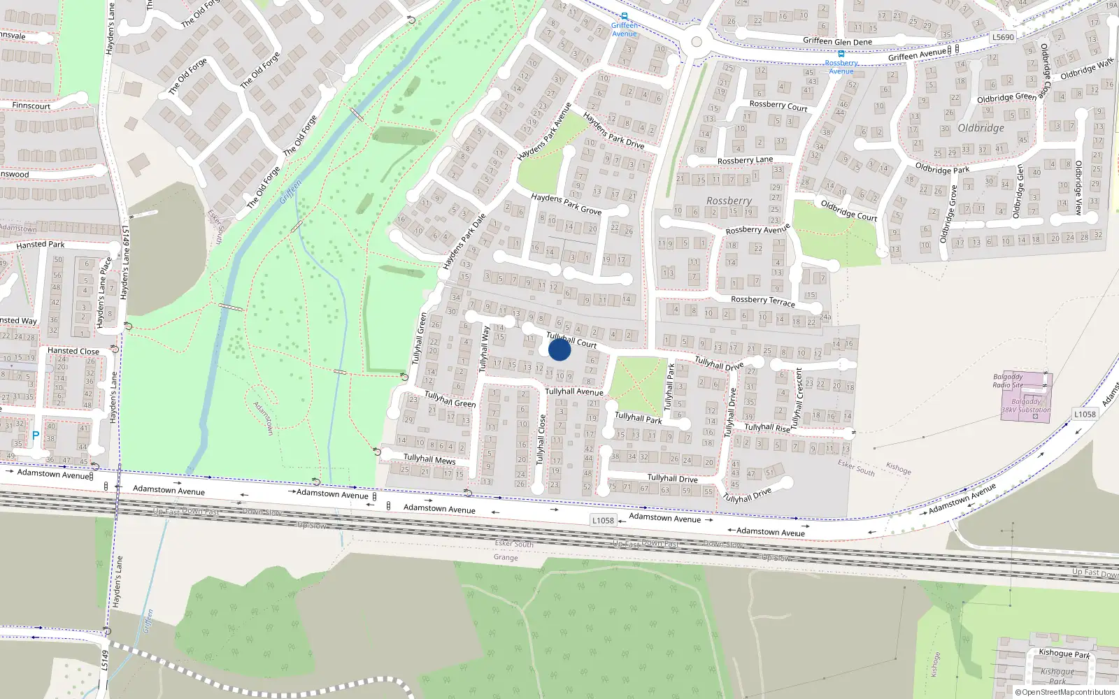 Overhead map showing the location of 14 Tullyhall Court, Lucan