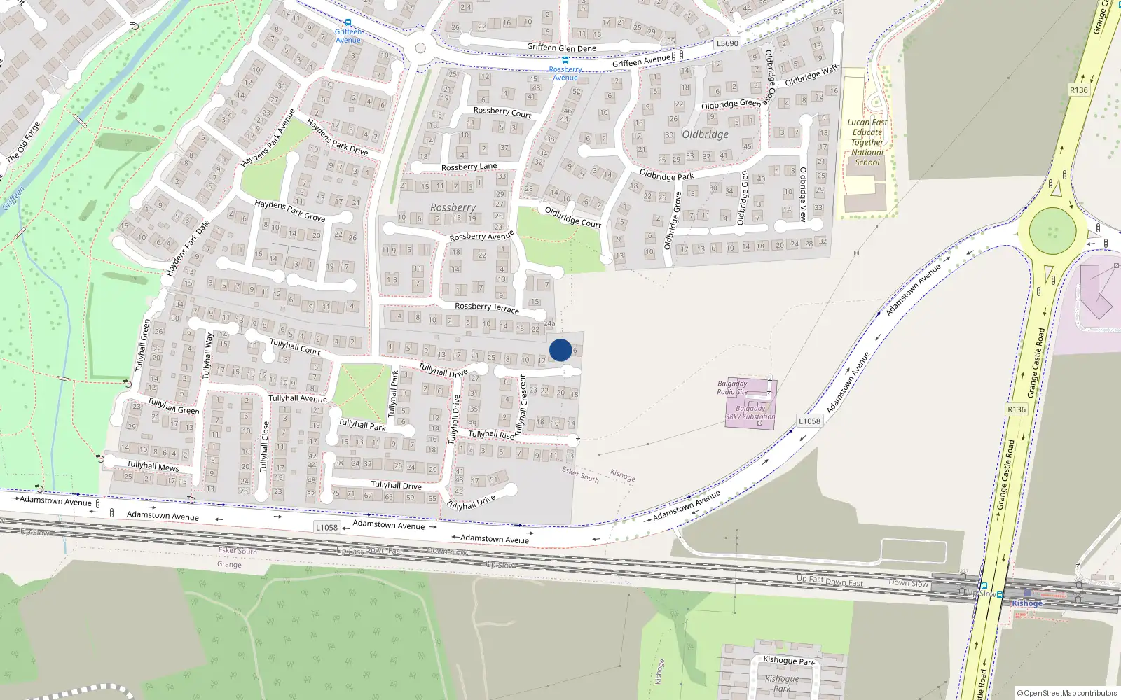 Overhead map showing the location of 14 Tullyhall Crescent, Lucan