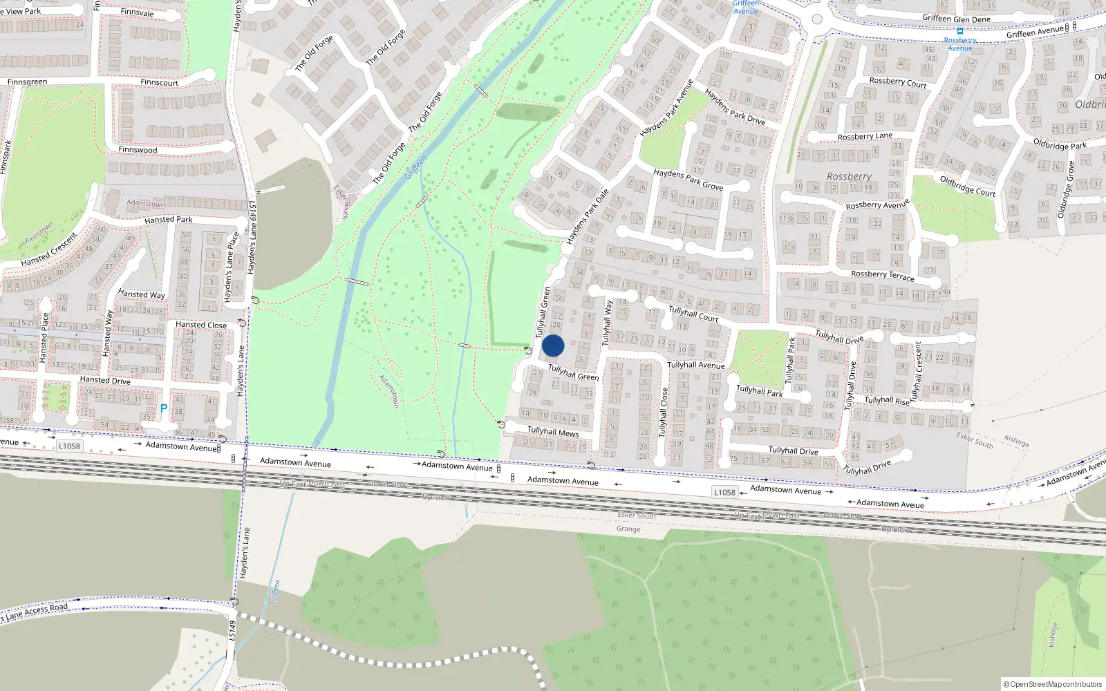 Overhead map showing the location of 14 Tullyhall Green, Lucan