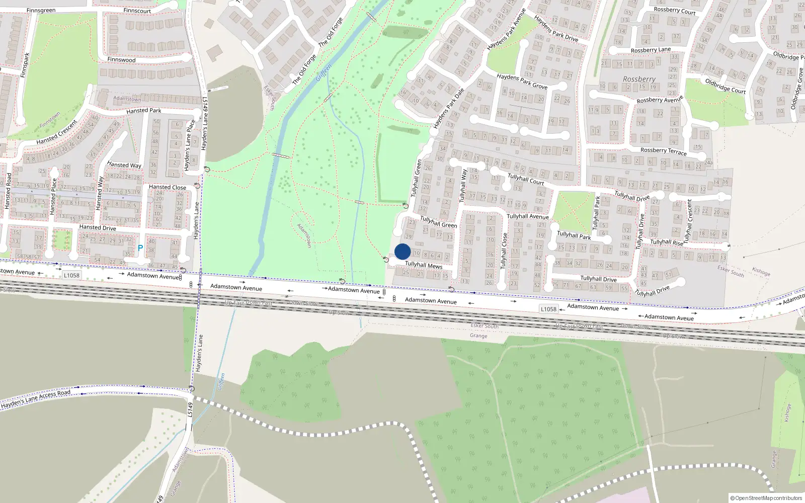 Overhead map showing the location of 14 Tullyhall Mews, Lucan