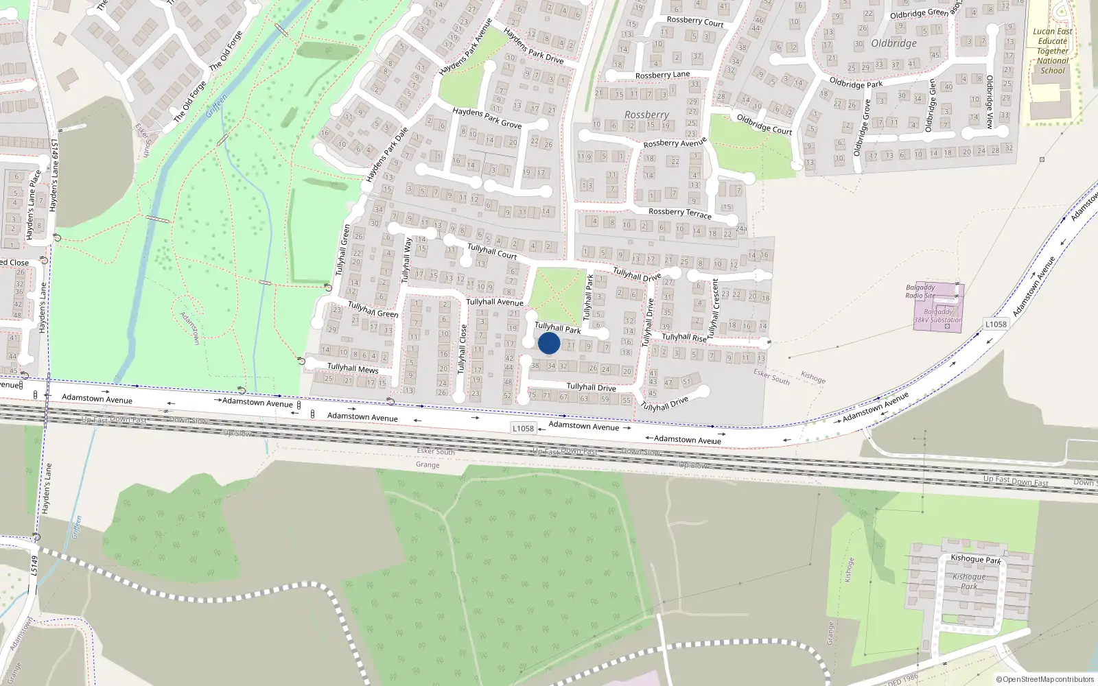 Overhead map showing the location of 14 Tullyhall Park, Lucan