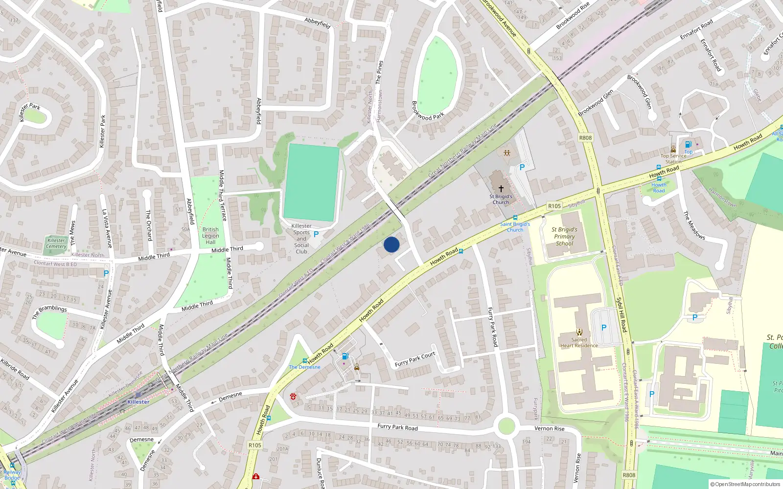 Overhead map showing the location of 14 Venetian Hall, 276 Howth Road, Killester Dublin 5