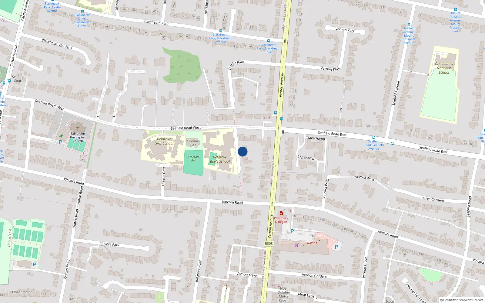 Overhead map showing the location of 14 Vernon Court, Seafield Road West, Clontarf Dublin 3