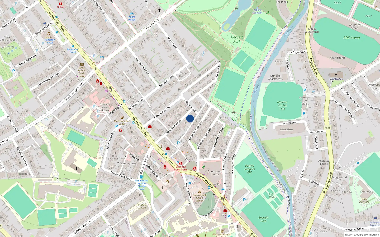 Overhead map showing the location of 14 Victoria Avenue, Dublin 4