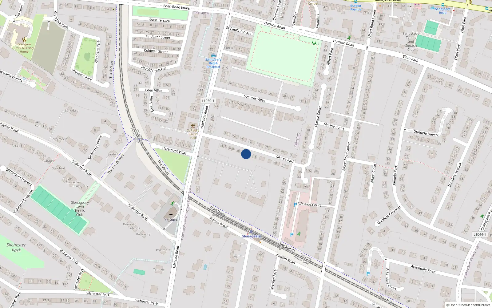Overhead map showing the location of 14 Villarea Park, Dublin