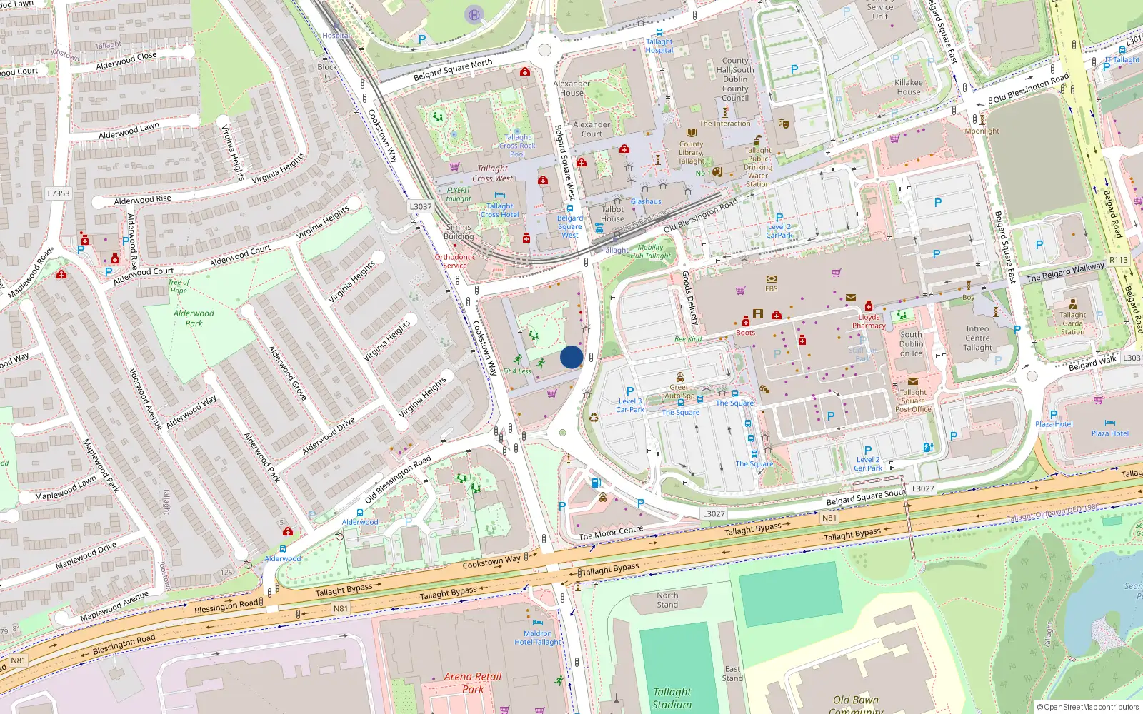 Overhead map showing the location of 14 Virginia Hall, Belgard Square West, Tallaght