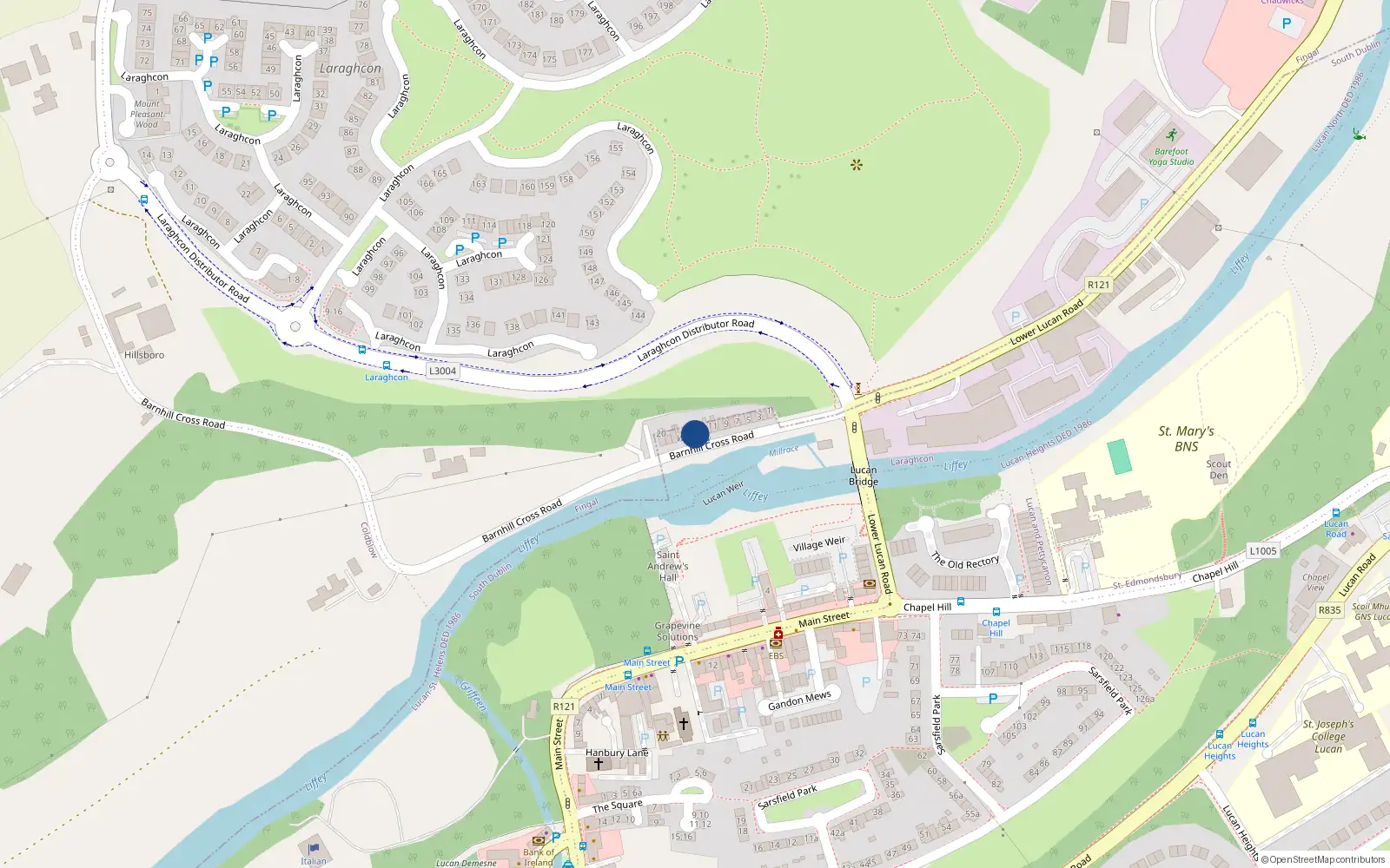 Overhead map showing the location of 14 Weir View, Lucan, Dublin