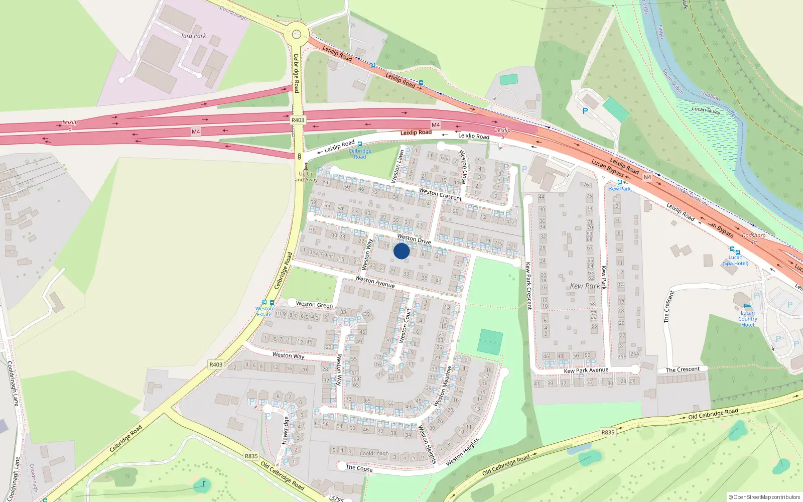 Overhead map showing the location of 14 Weston Drive, Lucan