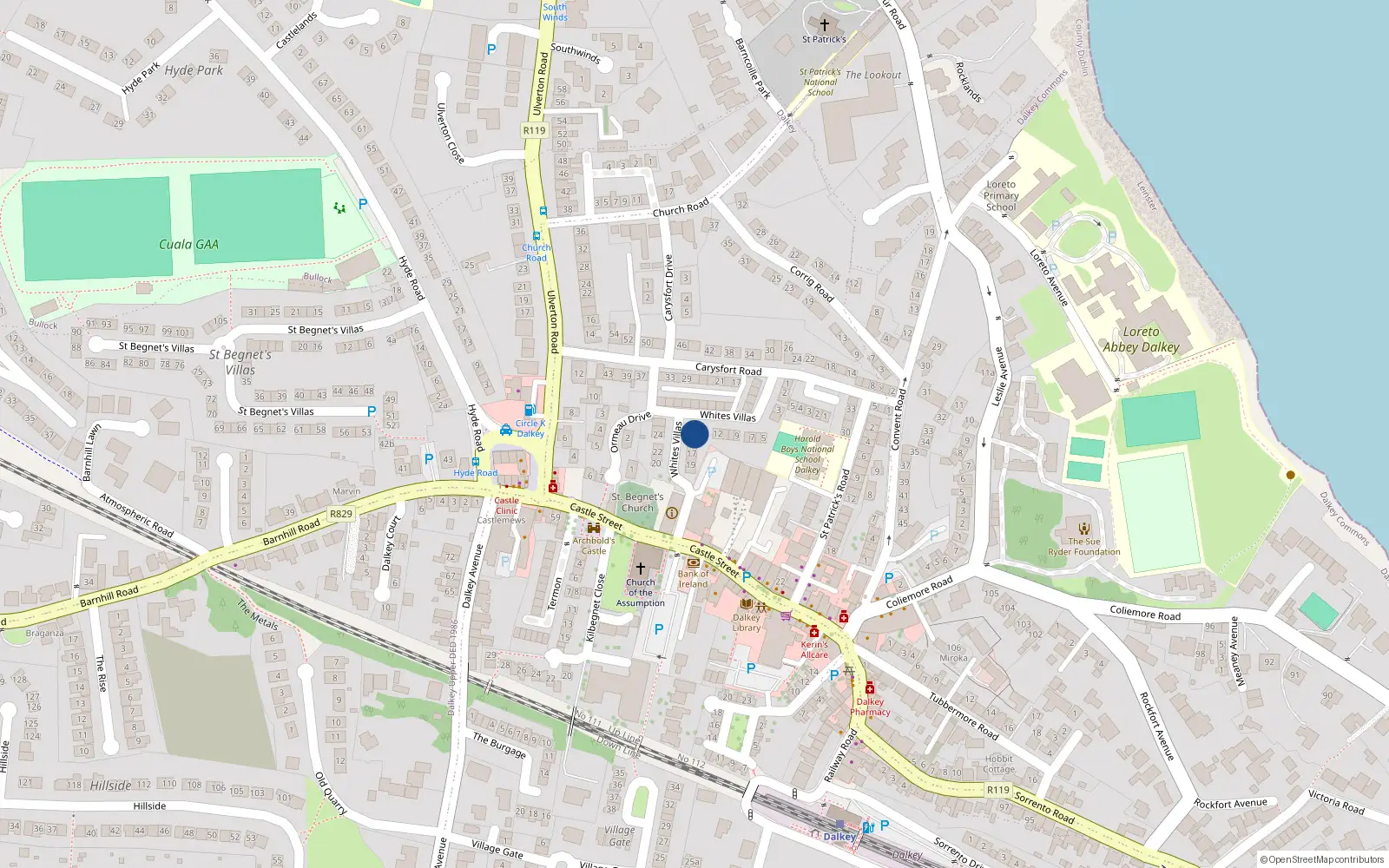 Overhead map showing the location of 14 White's Villas, Dalkey