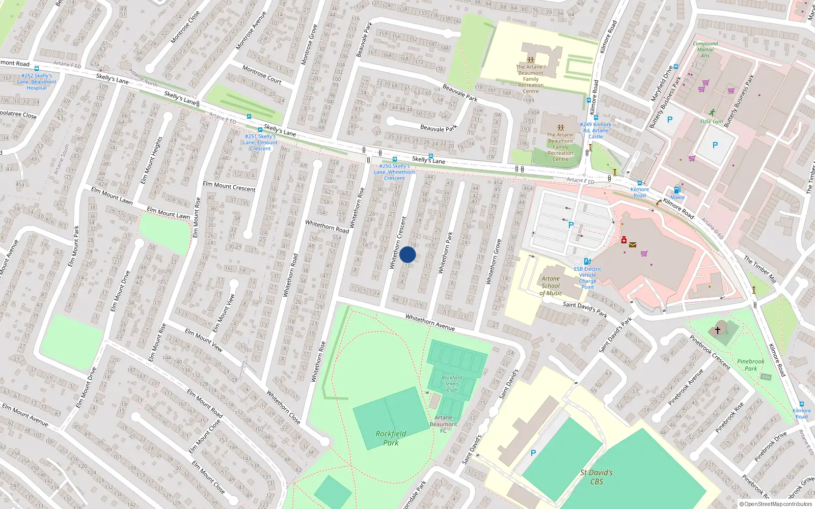 Overhead map showing the location of 14 Whitethorn Crescent, Artane, Dublin 5