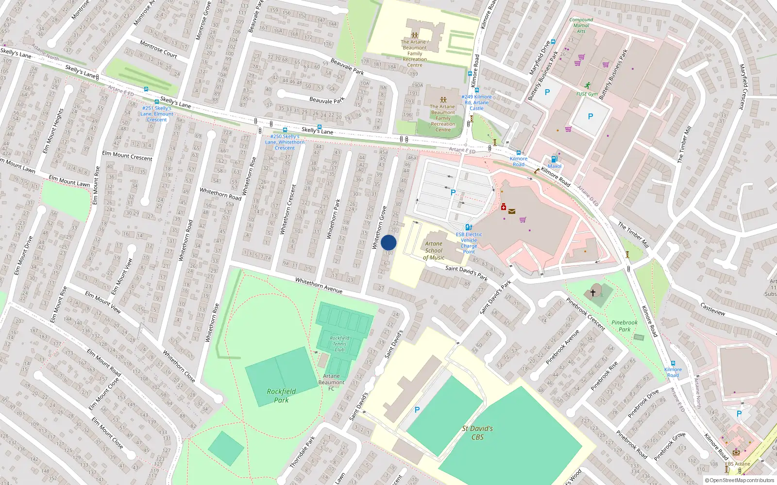 Overhead map showing the location of 14 Whitethorn Grove, Dublin 5