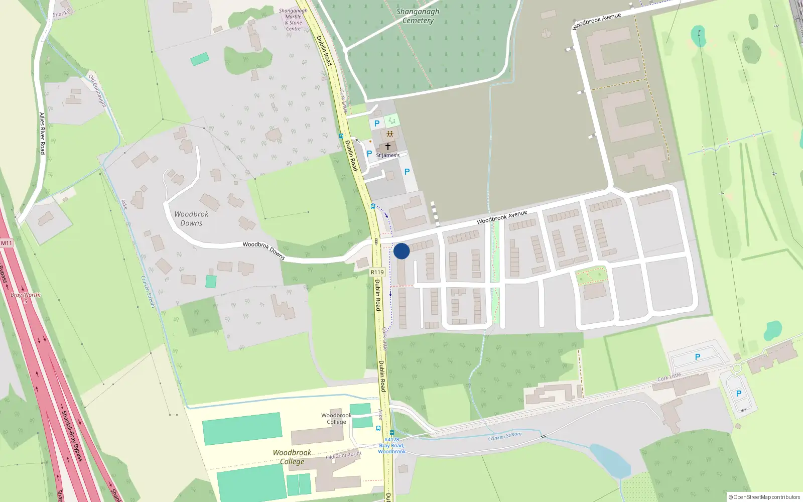 Overhead map showing the location of 14 Woodbrook Court, Woodbrook, Shankill