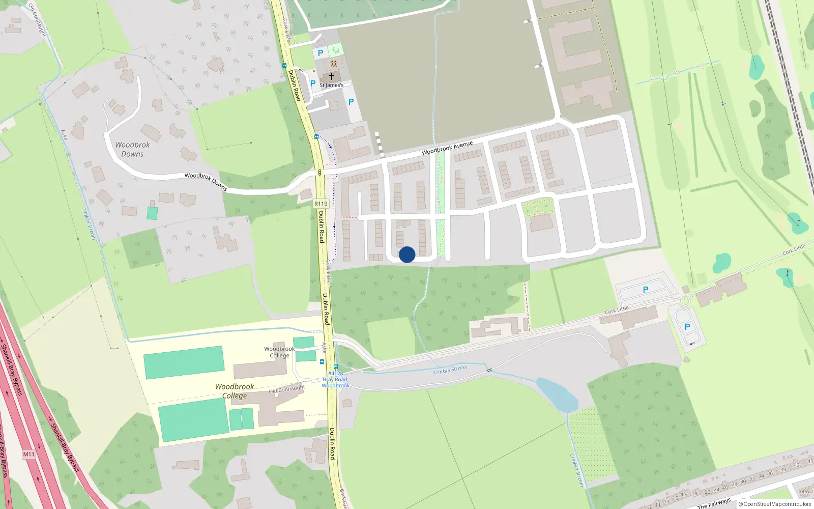 Overhead map showing the location of 14 Woodbrook Park, Woodbrook, Shankill