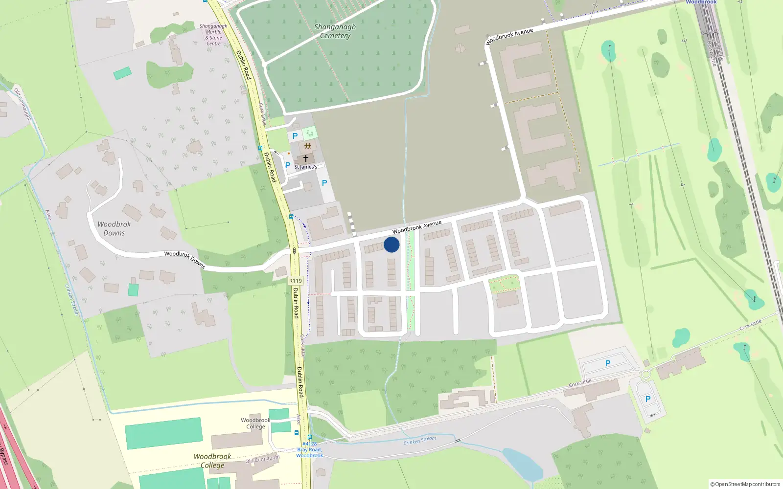Overhead map showing the location of 14 Woodbrook, Bray