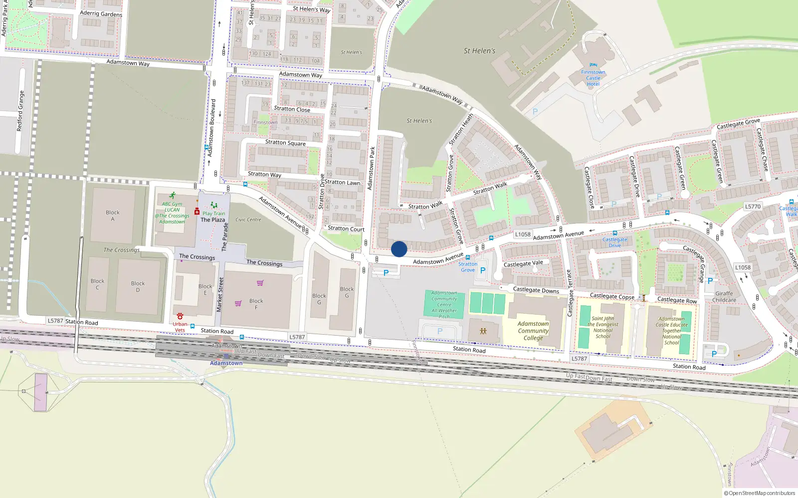 Overhead map showing the location of 140 Adamstown Avenue, Lucan