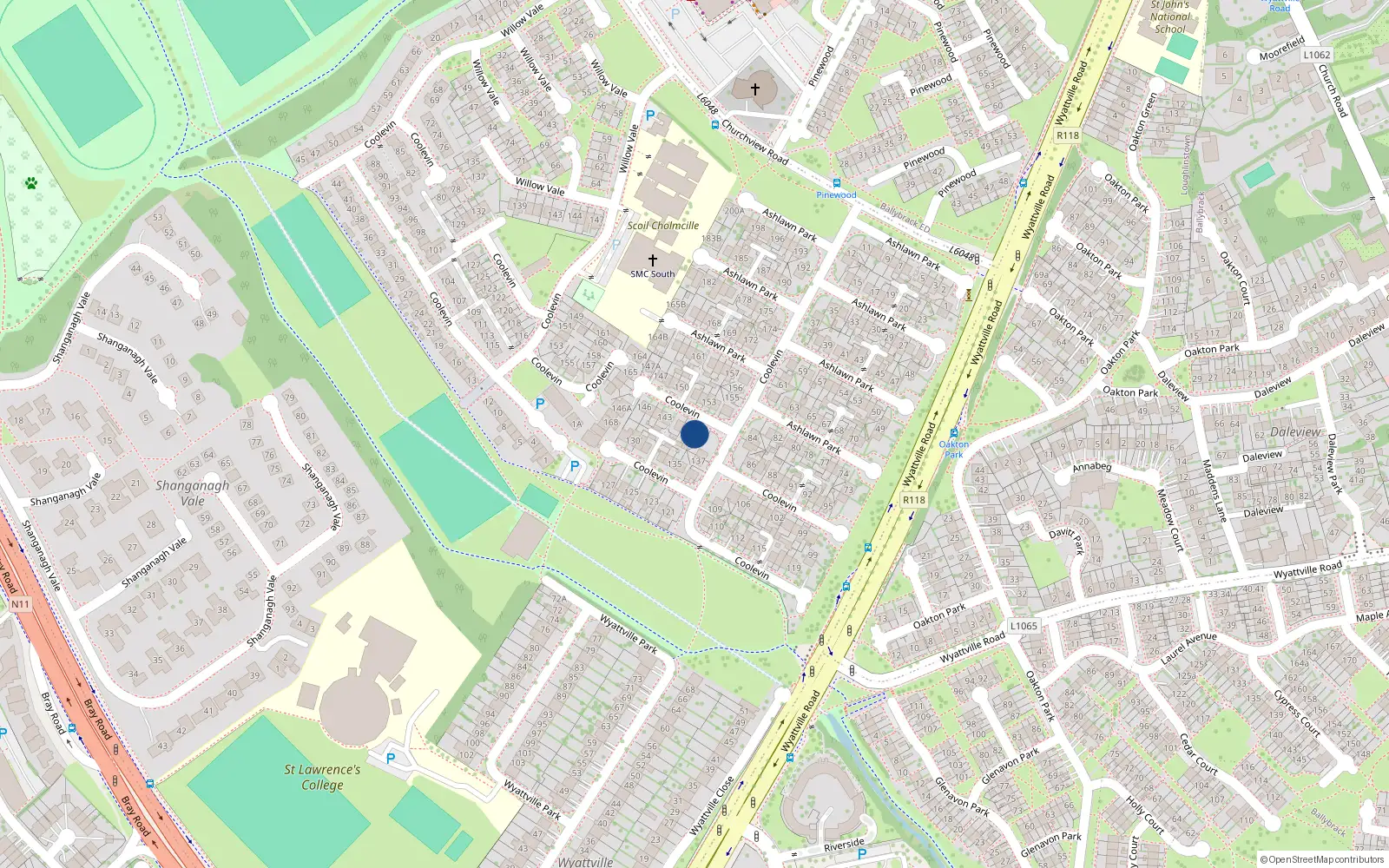 Overhead map showing the location of 140 Ashlawn Park, Ballybrack