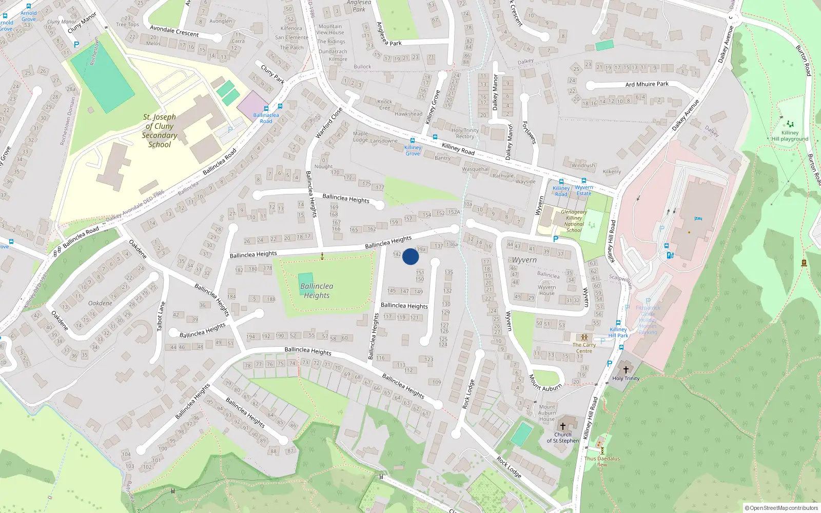 Overhead map showing the location of 140 Ballinclea Heights, Killiney, Dublin
