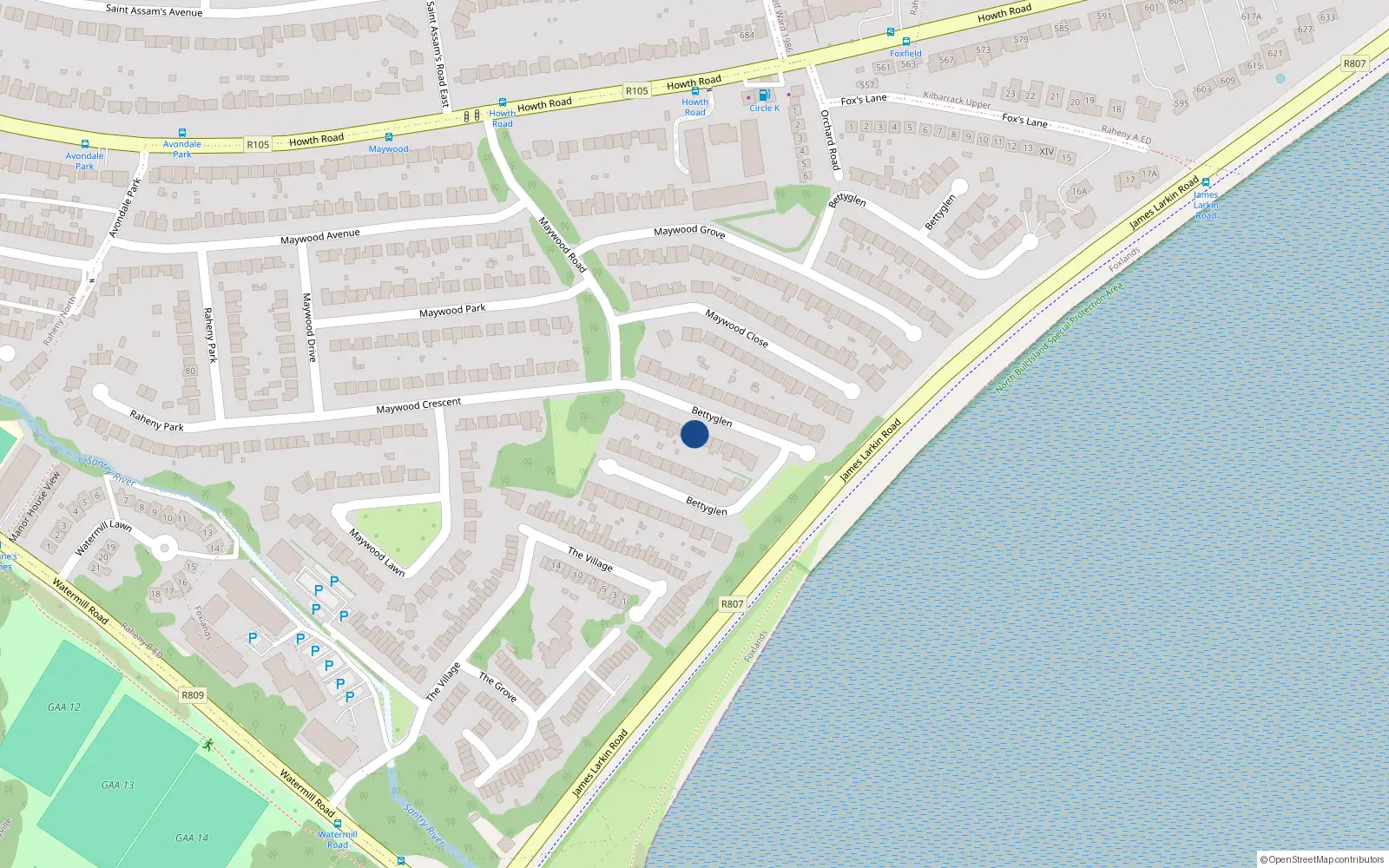 Overhead map showing the location of 140 Bettyglen, Dublin 5