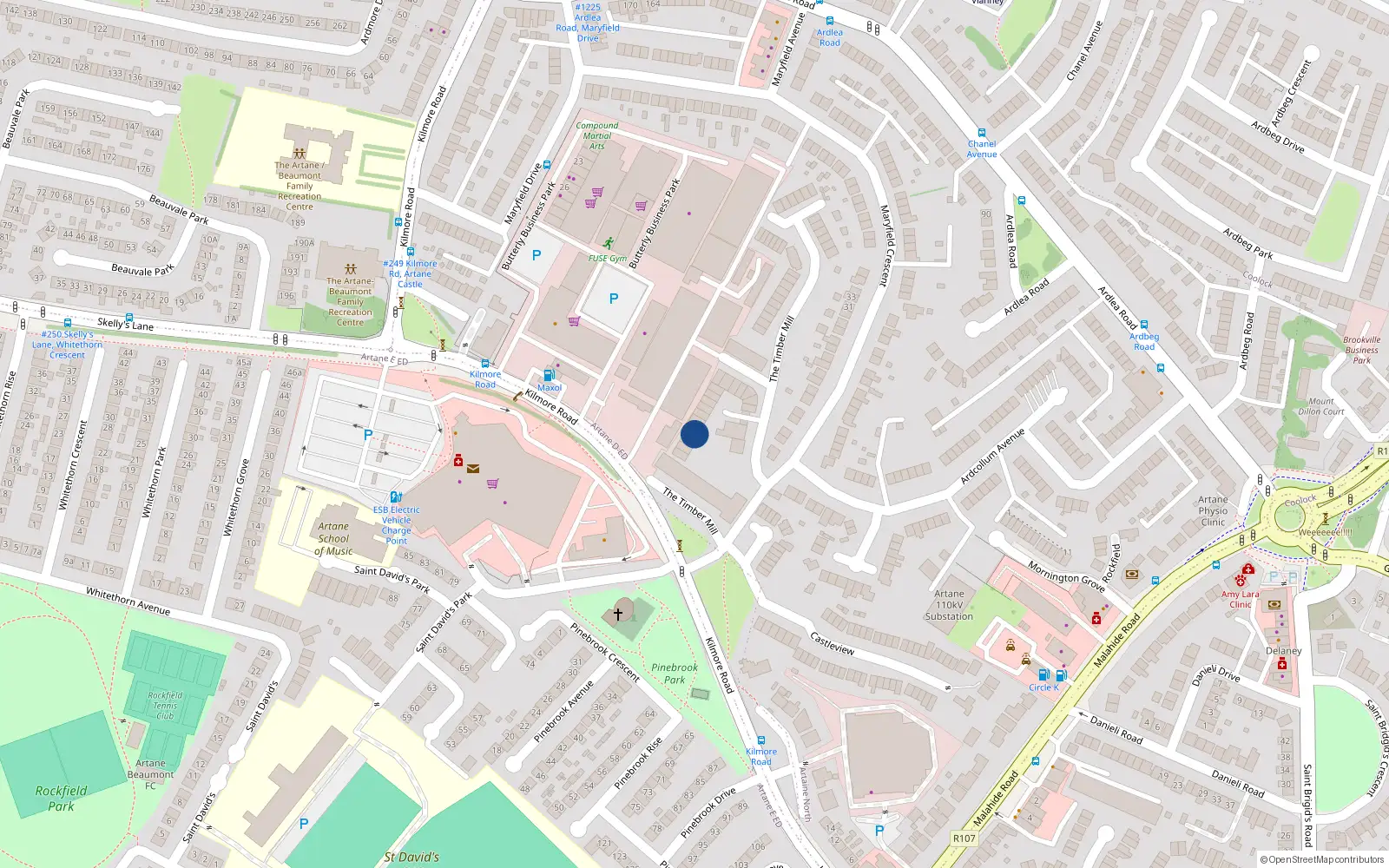 Overhead map showing the location of 140 Block B, Timbermills, Artane