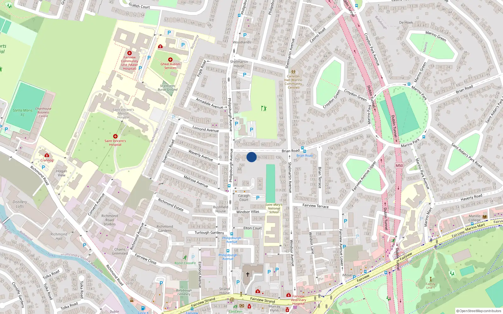 Overhead map showing the location of 140 Brian Road, Dublin 3
