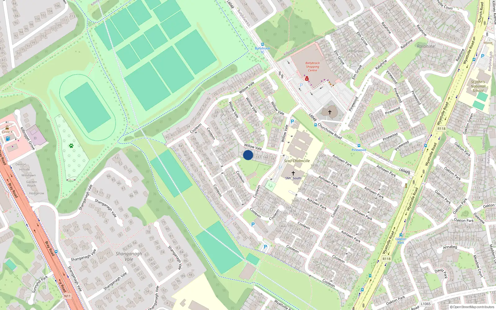 Overhead map showing the location of 140 Coolevin, Dublin