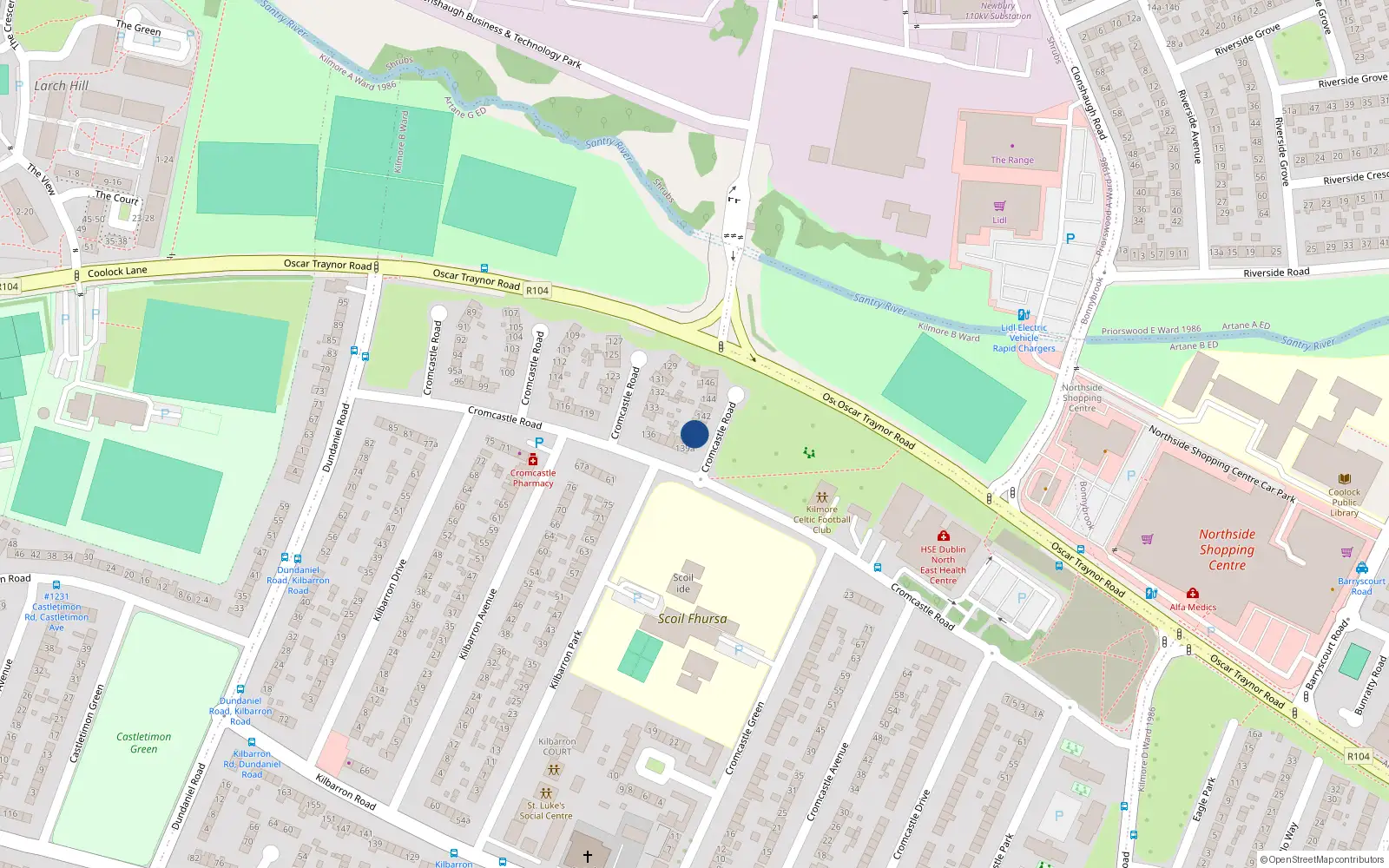 Overhead map showing the location of 140 Cromcastle Road, Dublin 5