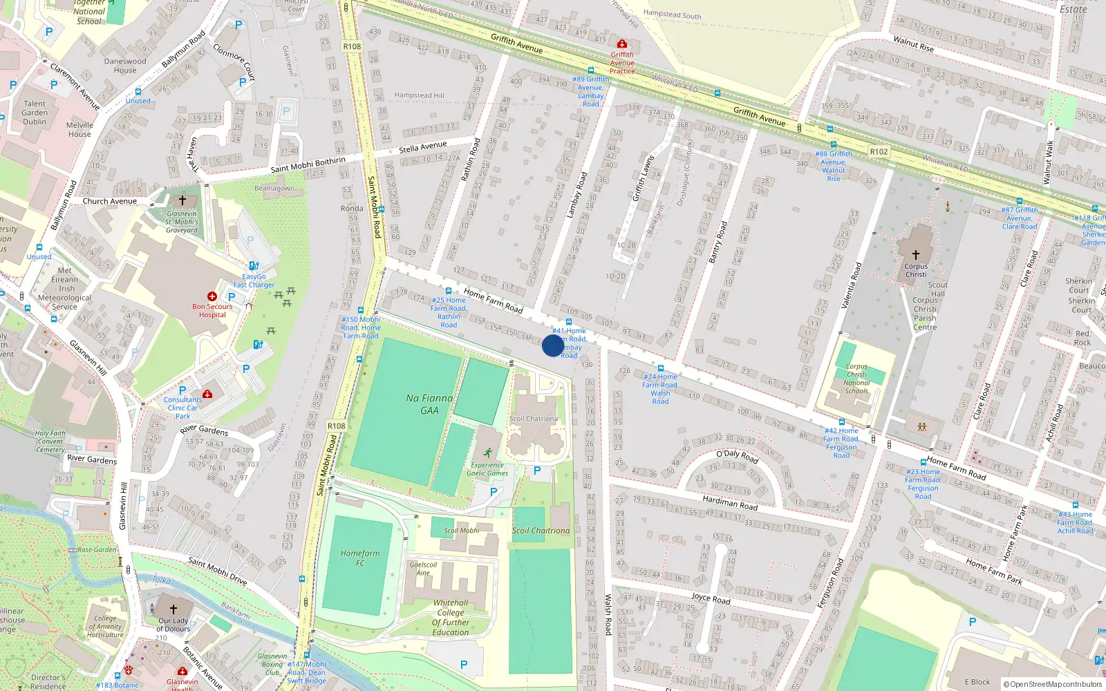 Overhead map showing the location of 140 Home Farm Road, Dublin 9